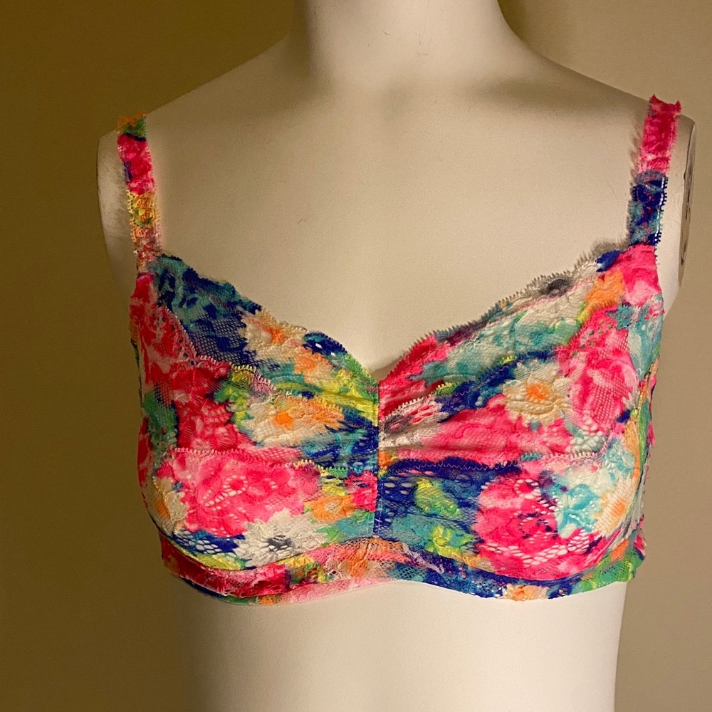 PINK Victoria's Secret Multicolor Floral Lace Bralette Sz L
